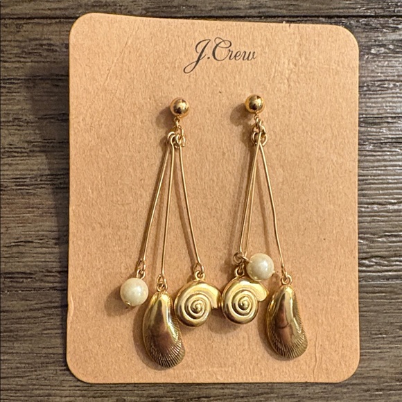 NEW Lot of 2x [J. Crew] Seashell Drop & Pearl Thread-Through Earrings, Gold - Picture 5 of 8